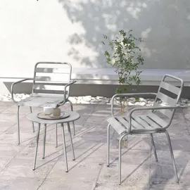 Outsunny 3tlg. Bistroset Gartenmöbel Set mit 1 Couchtisch, 2 Stapelbaren Stühlen, Balkon-Set, Sitzgruppe für Balkon, Terrasse, Stahl, Hellgrau