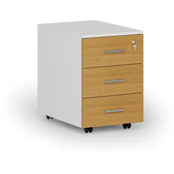 Büro-Rollcontainer PRIMO WHITE, 3 Schubladen, Weiß/Buche