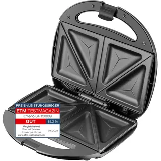 EMERIO ST-120889 Sandwich-Toaster Antihaftbeschichtung, Kontrollleuchte, BPA-frei, klappbar Schwarz