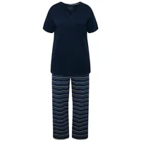 Ulla Popken Pyjama Pyjama Ringel Tunika-Ausschnitt Halbarm blau 46/48
