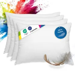 wometo 4er Set Federkissen 100% Federn 40x60 - 600g OEKO-TEX Kissen Füllkissen Bezug Baumwolle weiß / Innenkissen / Kissenfüllung / kleine Kopfkissen / Sofak