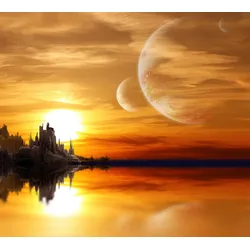 Fototapete PAPERMOON "Fantasie Landschaft", bunt, B:3,00m L:2,23m, Vlies, Tapeten