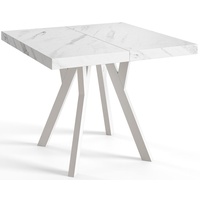 Quadratischer Esszimmertisch RICO, ausziehbarer Tisch, Größe: 90-190X90X77 cm, Wohnzimmertisch Farbe: MARMUR, mit Holzbeinen in Farbe Weiß
