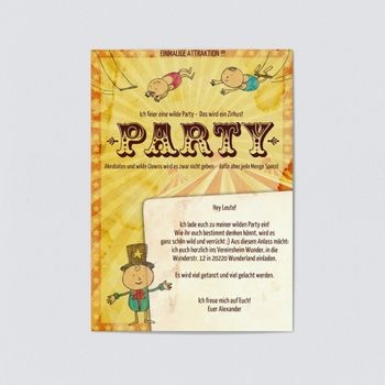 Party Einladungskarten (5 Karten) selbst gestalten, Zirkus Party - Orange