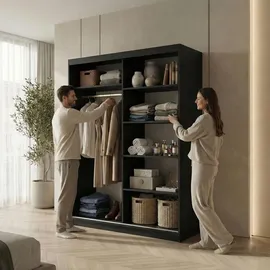beautysofa Schwebetürenschrank HELA 120 x 204,5 x 60 cm Schwarz
