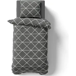 NYVI Bettwäsche Set DreamScience Renforcé Design - Atmungsaktiv & Weich - 100% Baumwolle - Mit Reißverschluss 135x200 + 80x80 cm Triangle