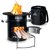 grillart® Raketenofen Outdoor “Powertrain” – effizienter Holzofen als Campingkocher für Dutch Oven und Grillpfannen – besonders effizient bei geringer Rauchentwicklung (Schwarz mit Tasche)