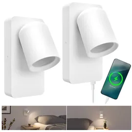 SSC-LUXon NERU Design Nachttischlampe Wand 2er Set weiß - moderne Wandlampe innen inkl. USB Ladestation, und Schalter, für GU10