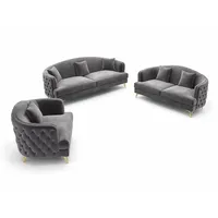 JVmoebel Polstergarnitur Chesterfield Sofa Set 3-2-1 Dunkelgrau Samt Goldbeine Sofort, (Sofagarnitur, 3-tlg., 3-teiliges Sofa-Set bestehend aus 3-Sitzer, 2-Sitzer und 1-Sitzer), 3-teiliges Sofa-Set mit Velvet-Bezug und freier Farbwahl grau