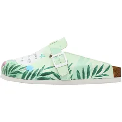 Hausschuh DOGO "Comfie Pantoletten Hausschuhe Trees Are Poems Damen Sandalen", Damen, Gr. 38, Normalschaft, grün, Lederimitat, Schuhe, Handgefertigt