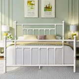 VECELO Bettrahmen 140 x 200 cm, Metallbett mit Hohem Kopfteil, Moderner Minimalistischer Doppelbett für Schlafzimmer Gästezimmer Viel Stauraum unter dem Bett, Weiß