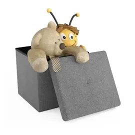 Intirilife Faltbare Sitzhocker 30x30x30 cm in FELS GRAU - Sitzwürfel mit Stauraum und Deckel aus Stoff mit Mulden - Sitzcube Fußablage Aufbewahrungs