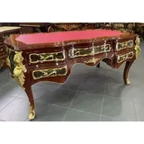 Casa Padrino Barock Massivholz Schreibtisch Braun / Mehrfarbig / Gold / Bordeaux - Prunkvoller Bürotisch im Barockstil - Handgefertigte Barock Bü... - Braun/Gold