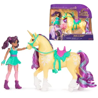 Unicorn Academy AVA und Einhorn Leaf Set - ca. 12 cm große Originalfiguren zur beliebten Netflix Serie mit Zwei Accessoires und Haarbürste für fantasievolles Rollenspiel, für Kinder ab 4 Jahren