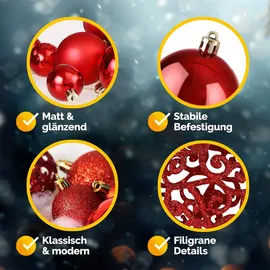 DEUBA CASARIA® Weihnachtskugeln 100er Set Christbaumkugeln Weihnachtsbaumkugeln Weihnachtsbaumschmuck Christbaumkugeln Weihnachtsdeko Rot