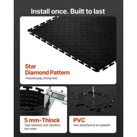 Vevor PVC Garagenboden, 8er-Pack 513x513x5 mm, Werkstattboden, Industrieboden, Klick Verlegung, rutschfeste PVC-Matten mit Diamantplatte für Werkstatt, Lager, Werkzeugraum, Schwarz