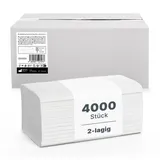 8000x Papier Handtücher 2-lagig Falthandtücher Weiß Handtücher Papier ZZ-Falz