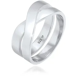 Silberring KUZZOI "Herren Bandring Überkreuz Look 925 Silber" Gr. 64, silber, Fingerringe, Herren, 64mm, ohne Stein, Silber 925 (Sterlingsilber)
