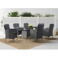 Konifera Garten-Essgruppe »Korfu«, (Set, 13 tlg., 6x Sessel, 1xTisch: 150x80x73,5 cm, inkl. Auflagen, inkl. Schutzhülle), Tischplatte aus Sicherheitsglas, Staufläche unter dem Tisch, dunkelgrau, - 2 Jahre Gewährleistung - mind. 14 Tage Rückgaberecht - Grau