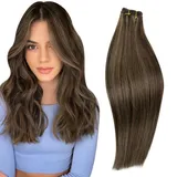 RUNATURE Extensions Echthaar Tressen Zum Einnähen Braun 35cm Extensions Echthaar Tressen Glatt Weft Extensions Echthaar 100g Farbe #2P8A