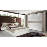 Schlafzimmer Rondino 1 Komplett Set Hochglanz Weiß Sandeiche Dekor inkl. LED