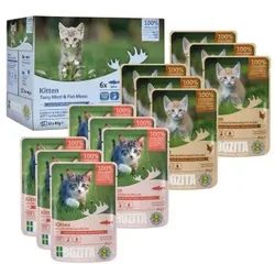 BOZITA Nassfutter Katze Häppchen in Sauce mit Fisch und Fleisch für Kitten Multibox 12x85 g