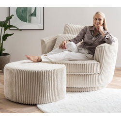 Furn.Design Loveseat Comfy (Love Seat in Cord Wollweiß, 120 x 120 cm), drehbar, Bonell Federkern weiß