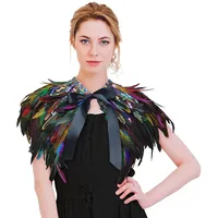 Federkragen,Damen Feder Cape Feder Schal Schulterumhang Cape Gothic Feder Achselzucken Schalkragen Kragen Federboa Halloween-Kostüm Epauletten Shrug Kragen für Karneval Halloween Rockabilly Maskerade