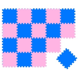 LittleTom Puzzlematte 18 Teile Baby Kinder Puzzlematte ab Null - 30x30cm, dunkelblau pinke Matte bunt