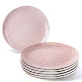 MiaMio - 6 x 28 cm Teller Set Steingut Keramik – Große Speiseteller für Hauptgerichte und Dinner – Modernes Geschirr in Rosa – Lumera Kollektion, spülmaschinen- und mikrowellengeeignet