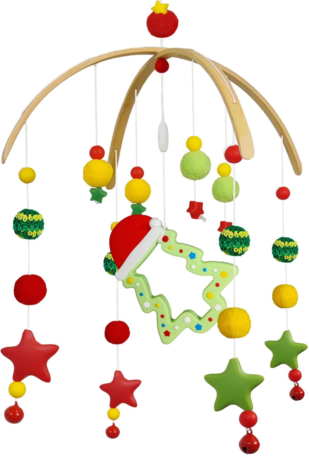 Weihnachten Mobile Baby Holz - Neugeborenes Baby mobile Visuell Anregung Abnehmbar Buntes Weihnachtsbaum Windspiel Bettglocke Spielzeug Anhänger, Geschenk für Mädchen Jungen