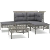 vidaXL 5-tlg Garten-Lounge-Set mit Kissen Grau Poly Rattan Modell 48