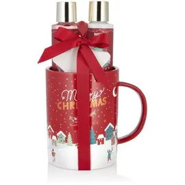 Brubaker Cosmetics Bade- und Dusch Set Winter Beeren Duft - 4-teiliges Geschenkset in großer Weihnachtstasse - Weihnachtsset für Frauen und Männer