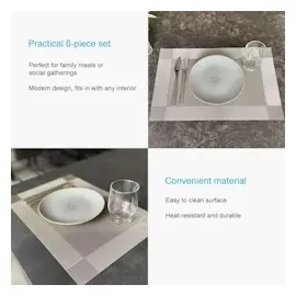 Intirilife 6x Platzset aus PVC in Grau - 45 x 30 cm - Tischset Tischmatte Untersetzer abwischbar hitzebeständig für Küche Esstisch
