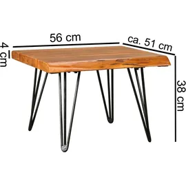 FineBuy Couchtisch Baumkante Braun Sheesham 56 x 38 x 51 cm
