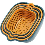 6Pack Gemüsewaschkörbe, 2-in-1 Abtropfsiebschalen-Set Doppelschichtige stapelbare Gemüsesiebe und Waschsiebe für Obst und Gemüse Küchen-Sieb-Set