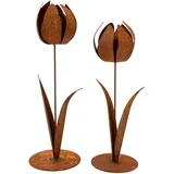 Rostikal 2er Deko Set Tulpe Blumen 27 cm und 30 cm Gartendeko Rost Tischdeko