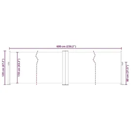 vidaXL Ausziehbare Seitenmarkise 120 x 600 cm Grau