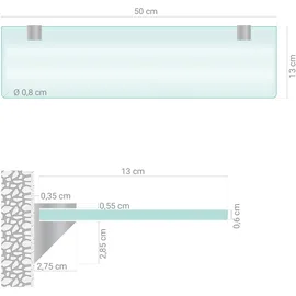 Tulup Glasregal Milchglas - 50x13 cm