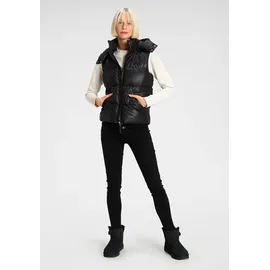 ALPENBLITZ Steppweste "Surabaya", Damen, Gr. 36, schwarz, Web, Obermaterial: 100% Polyester. Futter: 100% Polyester. Wattierung: 100% Polyester, kontrastfarbene Details, unifarben, figurumspielend hüftlang, Westen Steppweste, mit abnehmbarer Kapuze