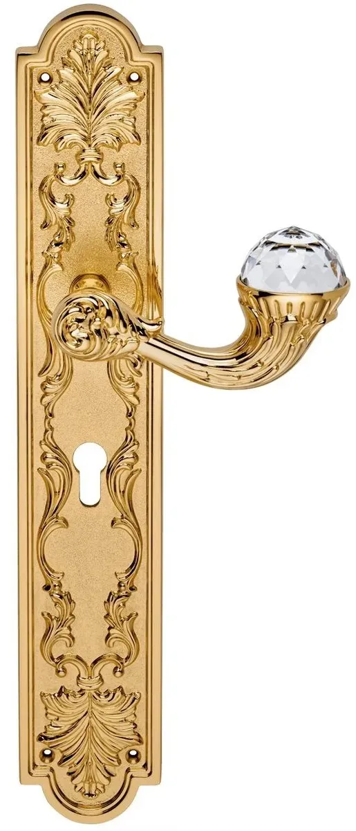 Casa Padrino Luxus Jugendstil Türgriff Set mit Swarovski Kristallglas Gold 16,4 x H. 41,8 cm - Barock & Jugendstil Hotel Accessoires Türklinken