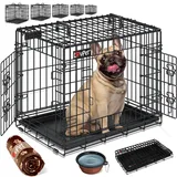 Lovpet LOVPET® Hundekäfig klappbar Hundetransportkäfig Inkl. Fleecedecke + Napf Hundebox mit 2 Türen Transportkäfig Auto, Tiertransportbox Hundetransportbox mit Bodenschale