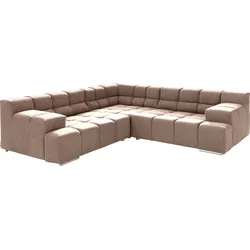 Ecksofa DESIGNWERK "Temple, aufwendige Verarbeitung, tolle Designsprache", beige (liver), B:257cm T:257cm, 100% Polyester, Sofas, mit Sitztiefenverstellung für mehr Sitzkomfort,gleichschenklig