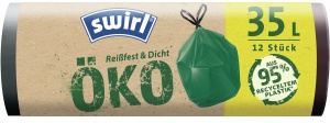 Swirl® Öko Müllbeutel Reißfest, 35 Liter, Nachhaltige Abfallbeutel aus 95% Recyclingmaterial, 1 Karton = 8 Rollen à 12 Beutel