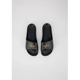 Alpha Industries Alpha Slider Bequeme Badeslipper für Herren Slipper, Black/Yellow Gold, 36 EU