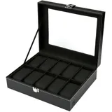 H&S Uhrenbox H&S Uhrenbox für 10 Uhren mit Glasdeckel, schwarz schwarz