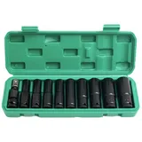 CLKE 11 Stück Schlagschrauber Nüsse Set, 1/2 Zoll 10-24mm Steckschlüsselsatz, Socket Wrench Se mit 2 Stecknuss Adapter für Elektrische und Pneumatische Bohrmaschinen
