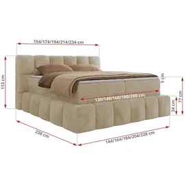 MKS Meble MKS Boxspringbett Creme, Textil, 2-Sitzer, H3, Rechteckig, 140x200 cm, Oeko-Tex®, Schlafzimmer, Betten, Boxspringbetten