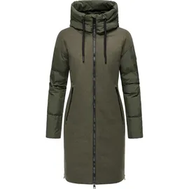 Ragwear Damen Wintermantel Steppmantel in Wolloptik mit Kapuze und hohem Kragen Jumana YOUMODO Dark Olive Gr. XS - XS