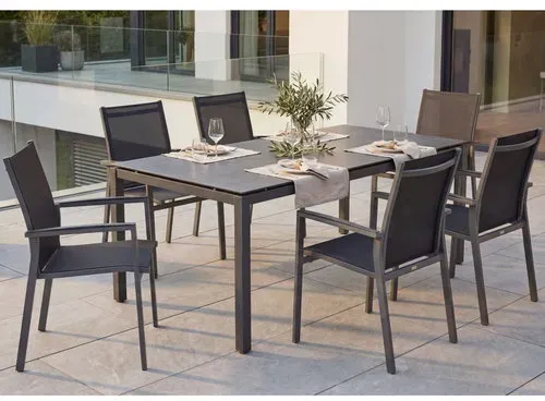 Stern Gartenmöbel-Set 7-tlg. mit Tisch Classic 200x100 cm und Stapelsessel New Levanto